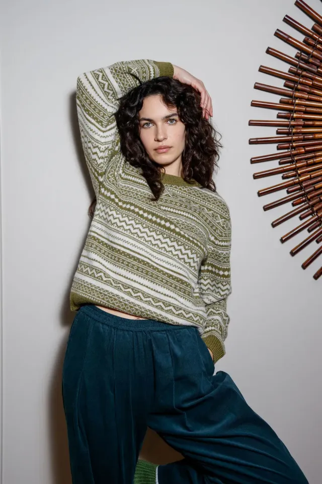 Komodo Tinsel Wollpullover Grün Grobstrick Winter