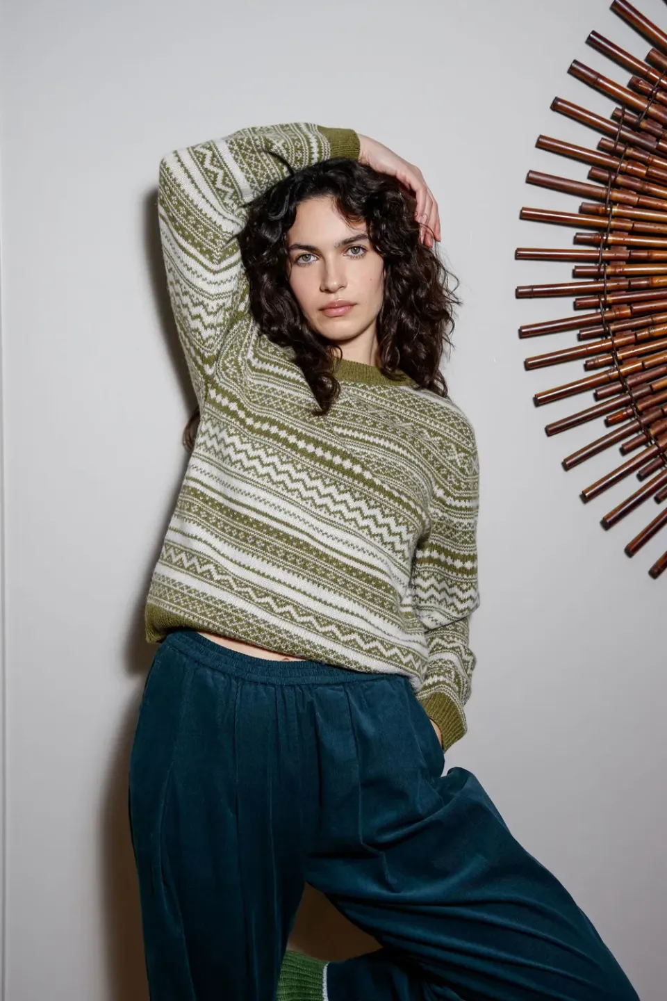 Komodo Tinsel Wollpullover Grün Grobstrick Winter