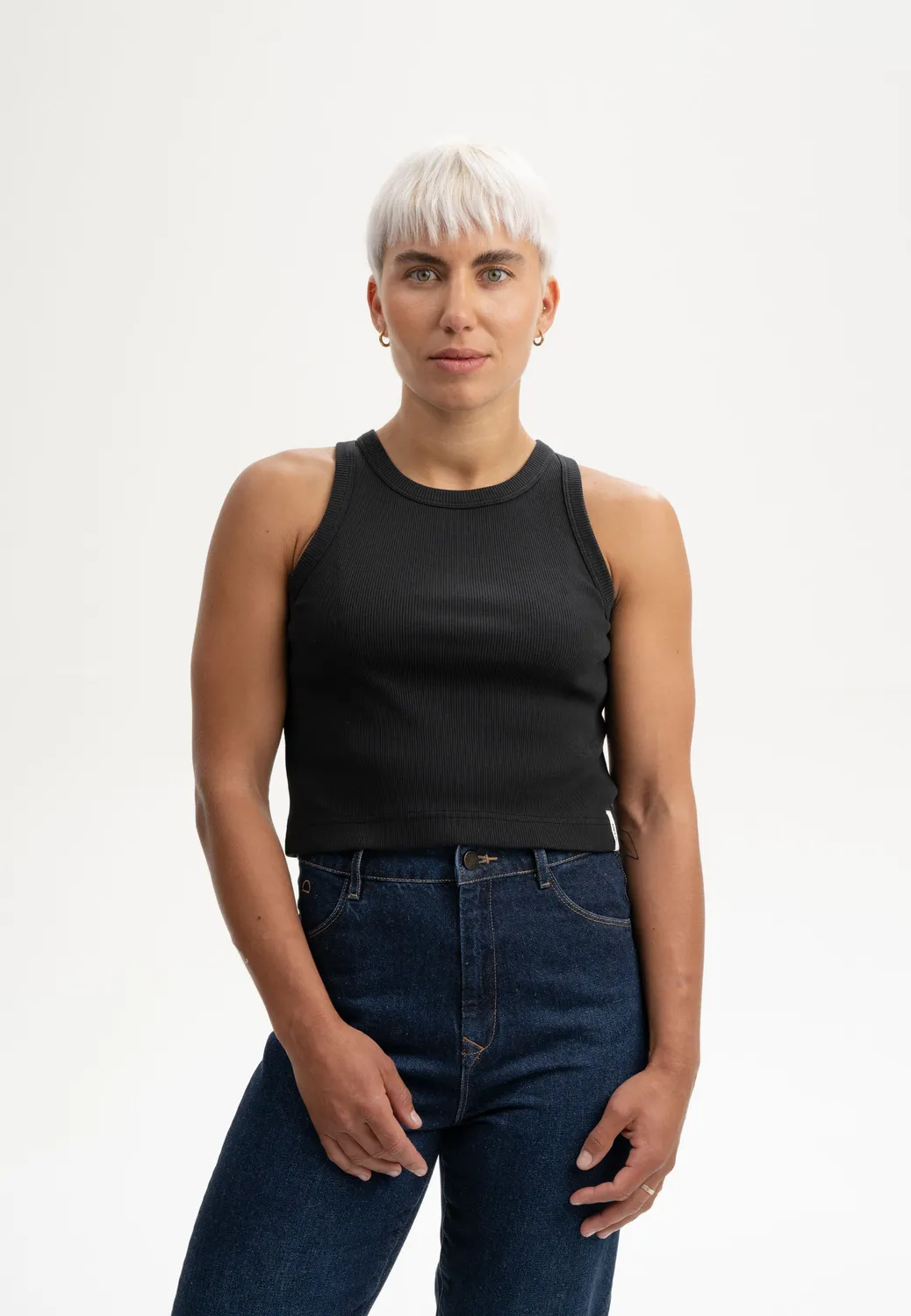 MELA PRISHA Cropped Tanktop berry melange Bio-Baumwolle