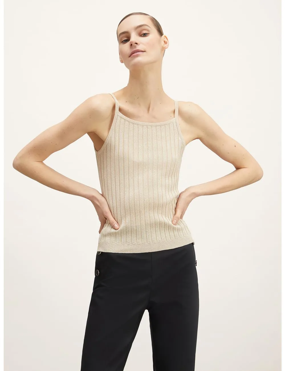 Motivi Top Lurex-Rippenstrick eckig Slim mit Trägern