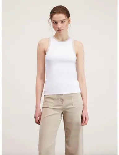 Motivi Tanktop gerippt Baumwolle Lurex-Bordüre