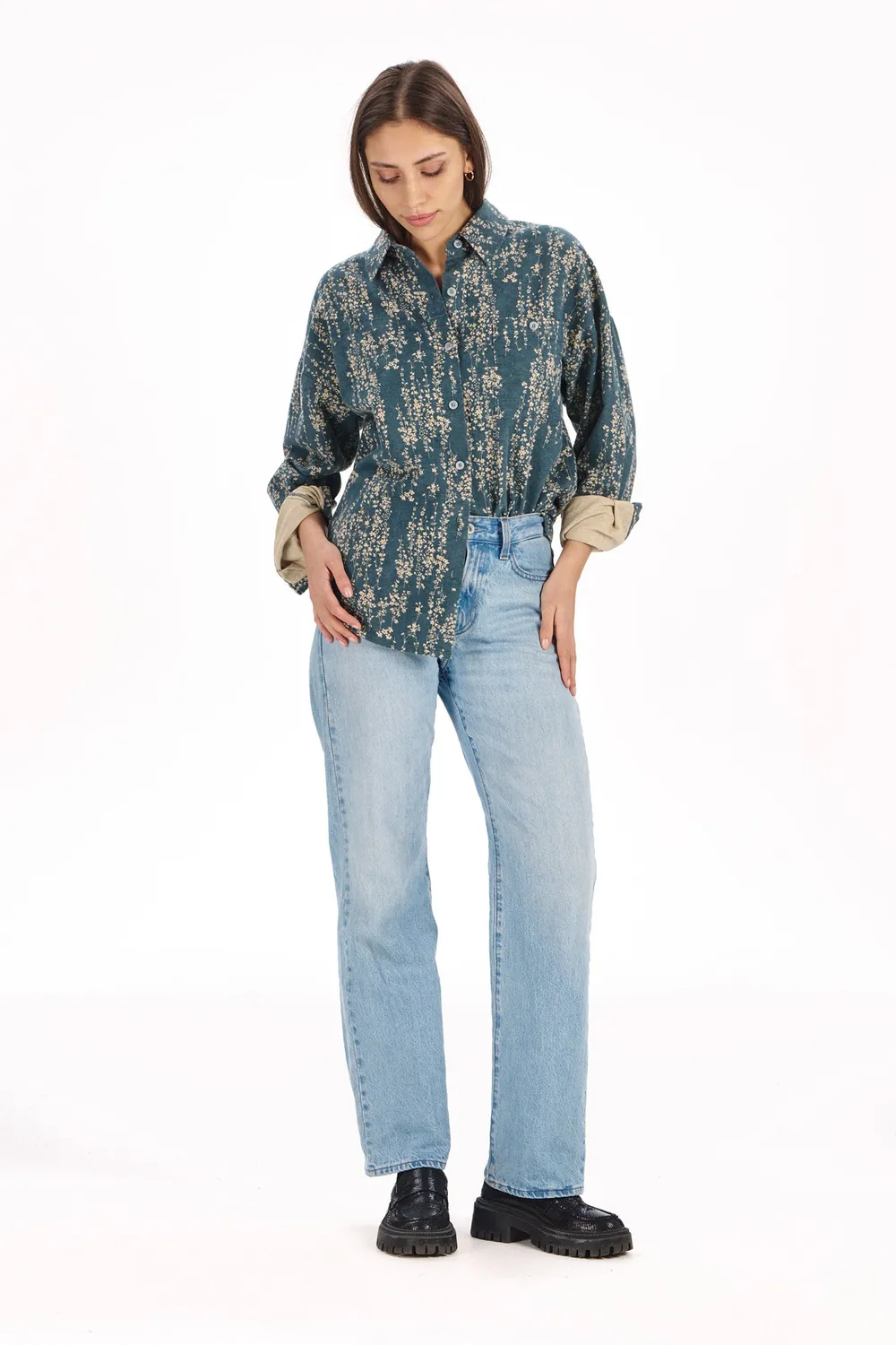 Komodo Hanako Hemd Blue Floral Bio-Baumwolle 40