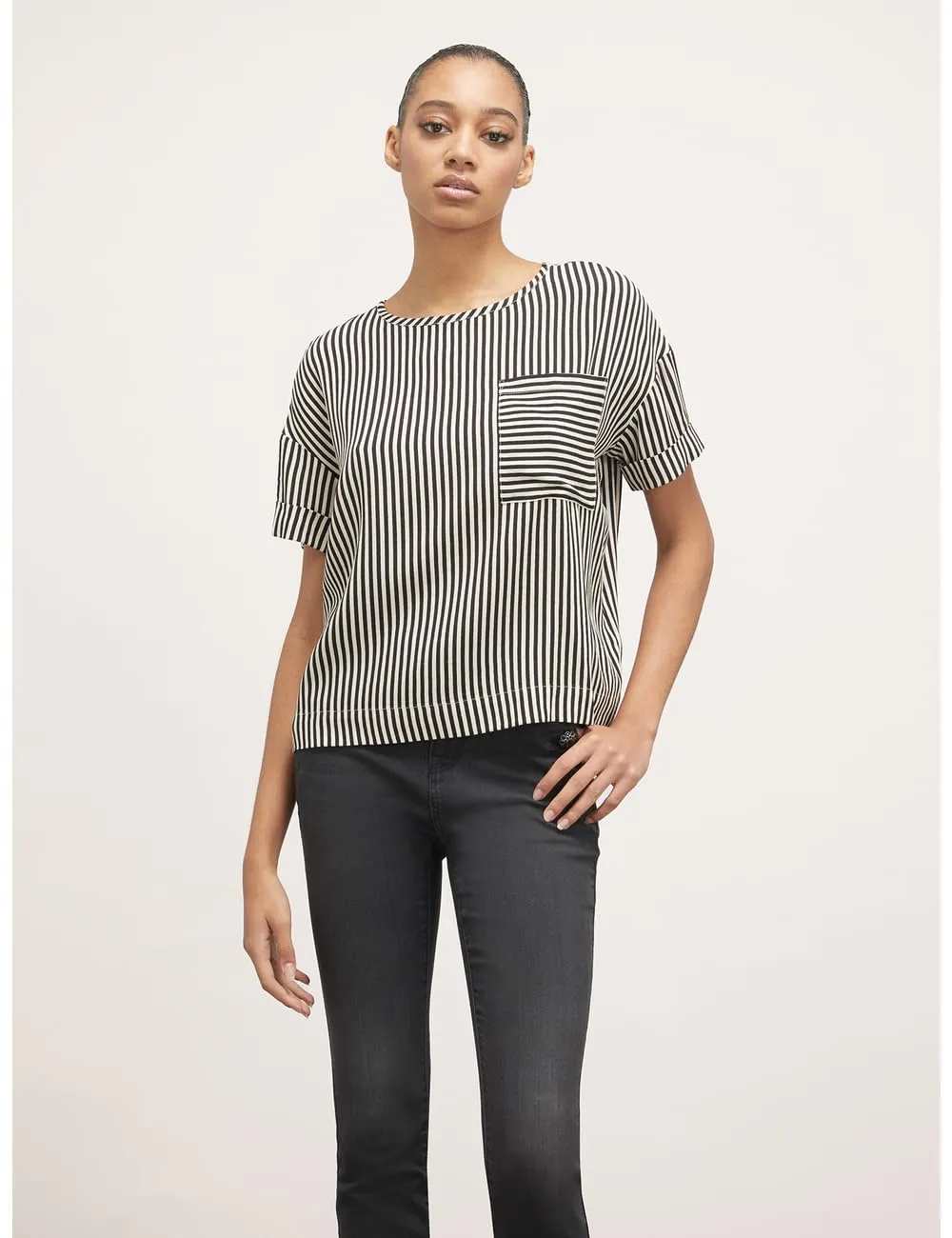 motivi Bluse Streifenmuster Boxy-Schnitt Krepp Größe XS