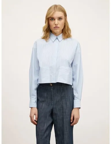 Motivi Kurze gestreifte Hemdbluse Bluse blau Popeline