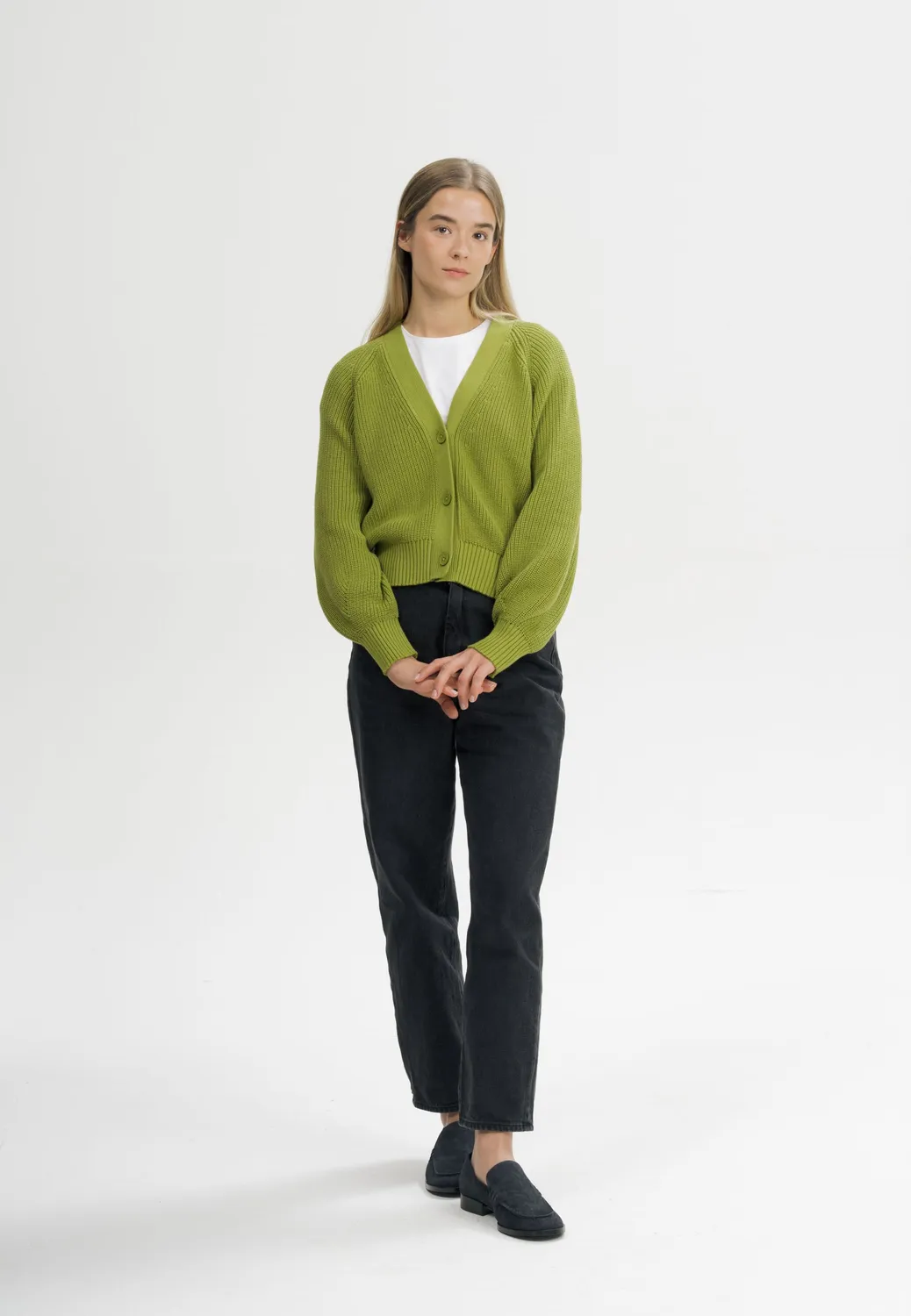 MELA BHUMA Cardigan cloudy blue Gr. M aus Bio-Baumwolle