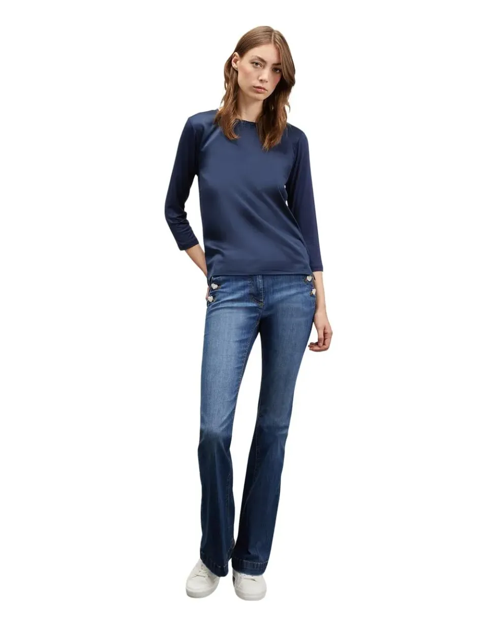 Motivi Spring Summer 24 Basic-T-Shirt Satin Jersey Lurex