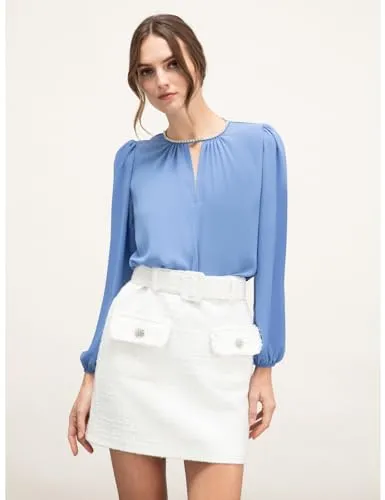 Motivi Bluse Damen mit Kristallsteinen Langarm