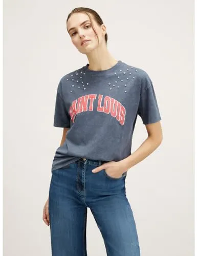 Motivi Oversize T-Shirt Aufdruck Acid Wash Baumwolle