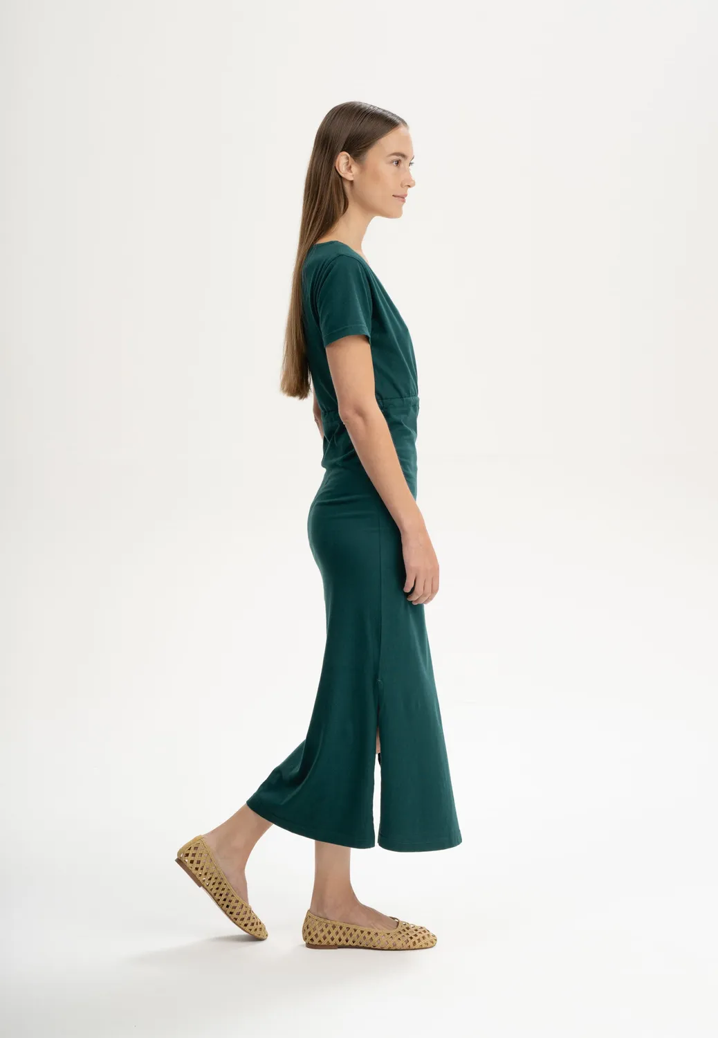 MELA SHREOSHI V-Neck Kleid lang navy Bio-Baumwolle