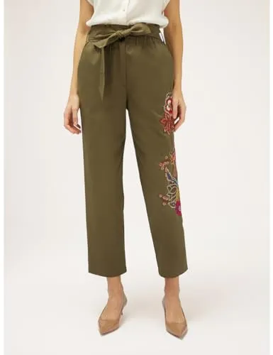 Motivi Paperbag-Hose Blumenstickerei Baumwolle Lyocell