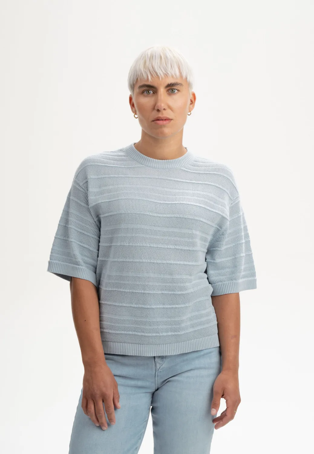 MELA Style AROHI Strick T-Shirt cloudy blue aus Baumwolle