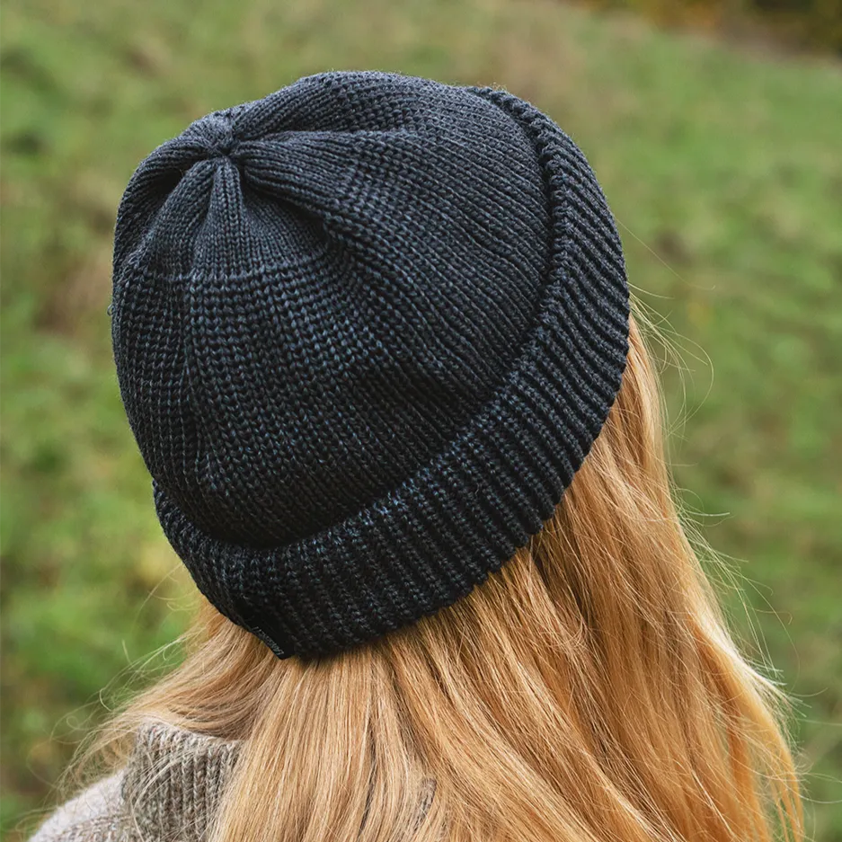 Langbrett Matrosen Beanie Bio-Merinowolle schwarz warm