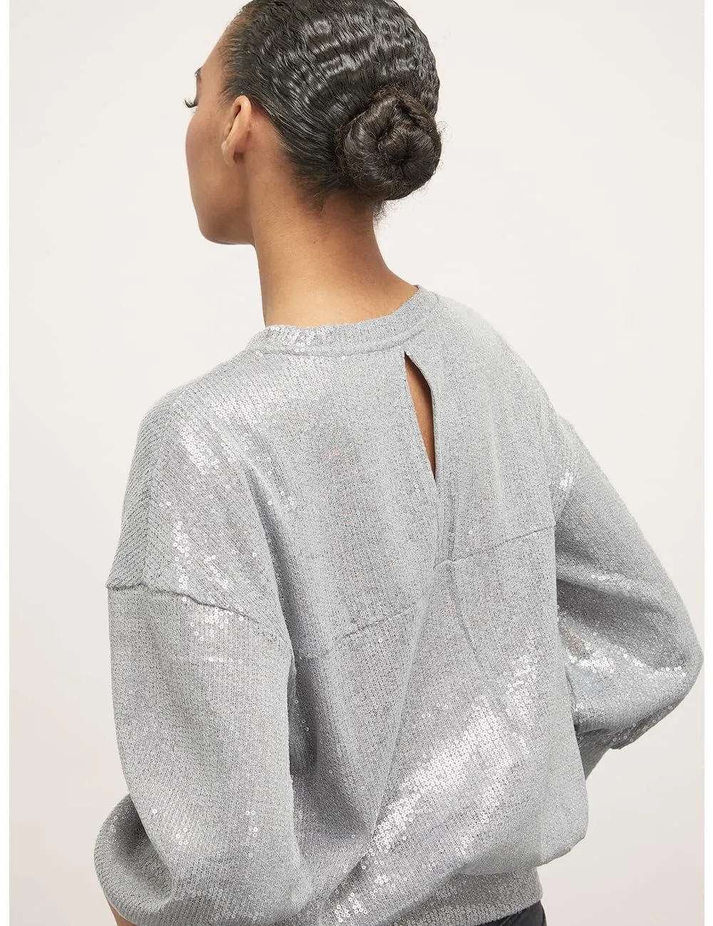Motivi Sweatshirt kurz Shiny-Optik Ballonärmel