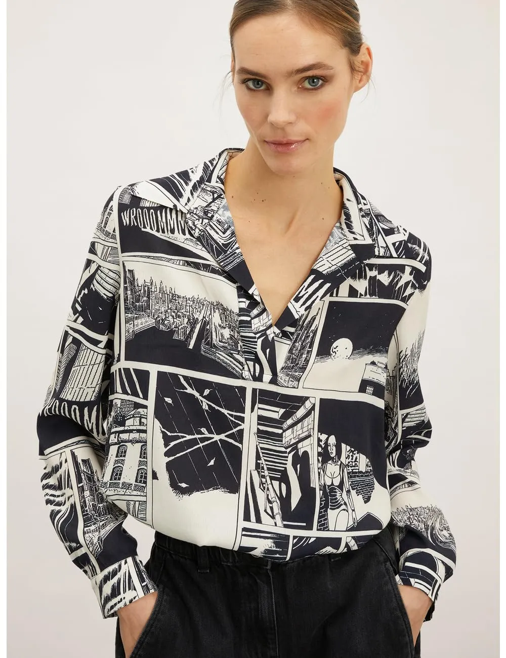 Motivi Hemdbluse Comics-Print Viskose