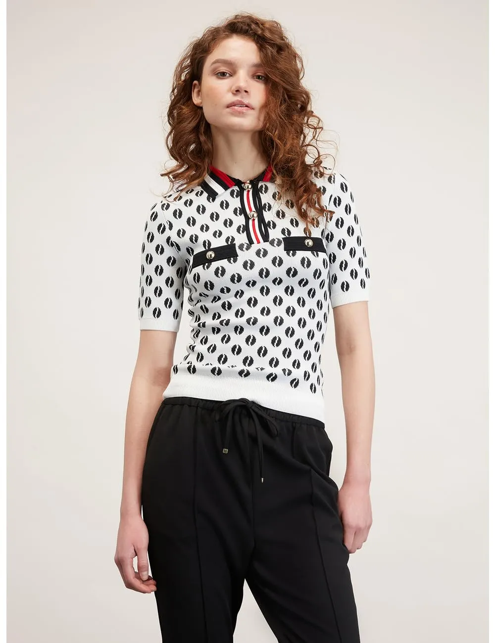 Motivi Polo-Shirt Jacquardstrick Slim-fit Viskose