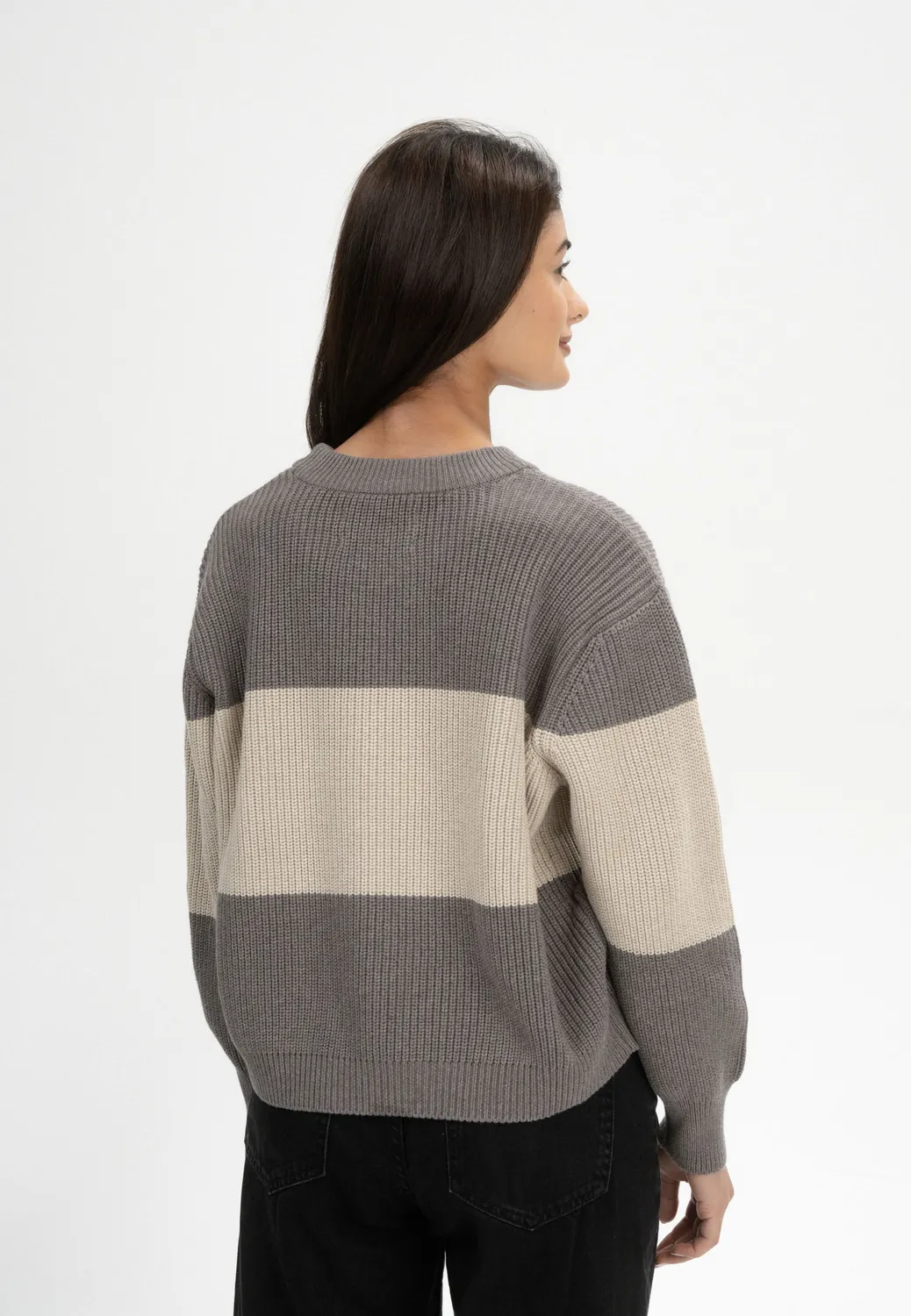 MELA Adah Stripes Rippstrickpullover cloudy blue Bio-Baumwolle