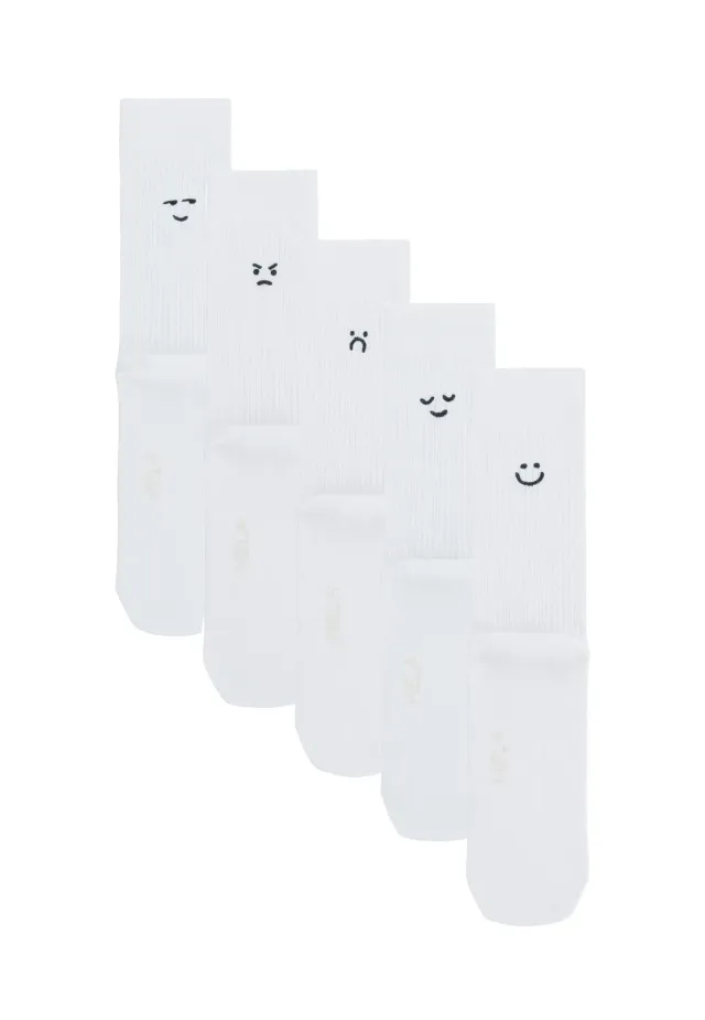 MELA Stickerei gerippte Socken 5 Paare weiß Bio-Baumwolle