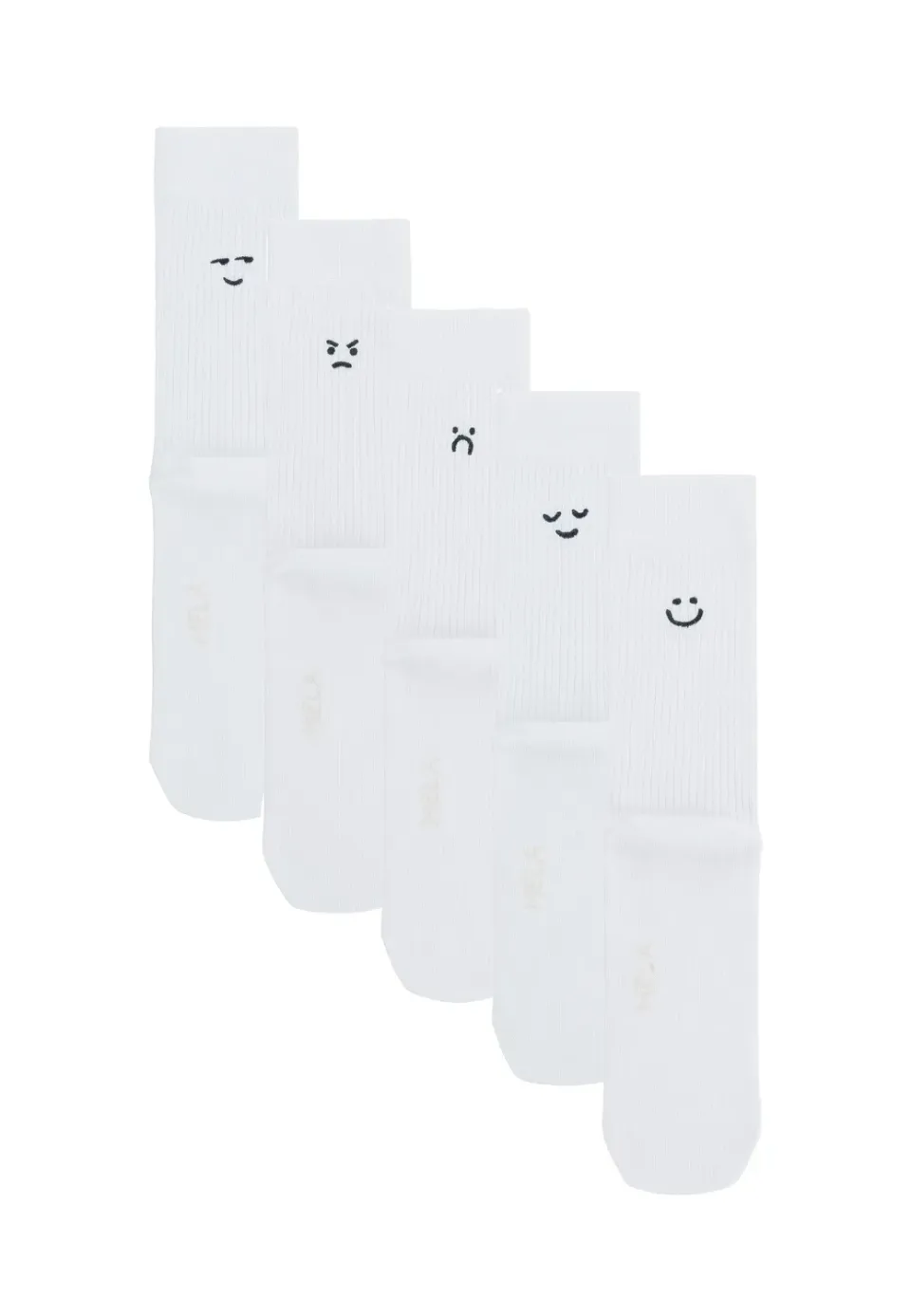 MELA Stickerei gerippte Socken 5 Paare weiß Bio-Baumwolle