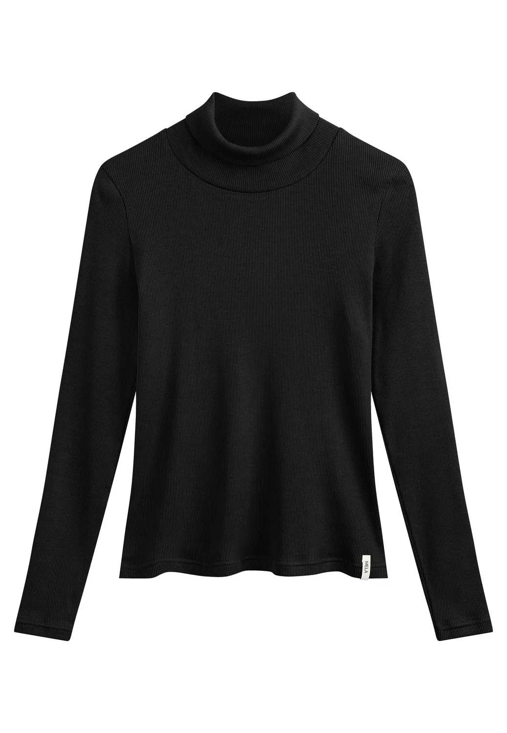 MELA MUNLI Ripp Rollkragen Langarmshirt schwarz Baumwolle