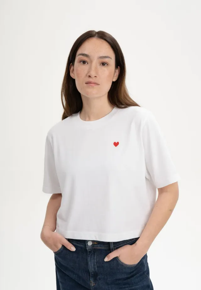 MELA JOSHNA Stickerei Cropped T-Shirt weiß-herz aus Baumwolle