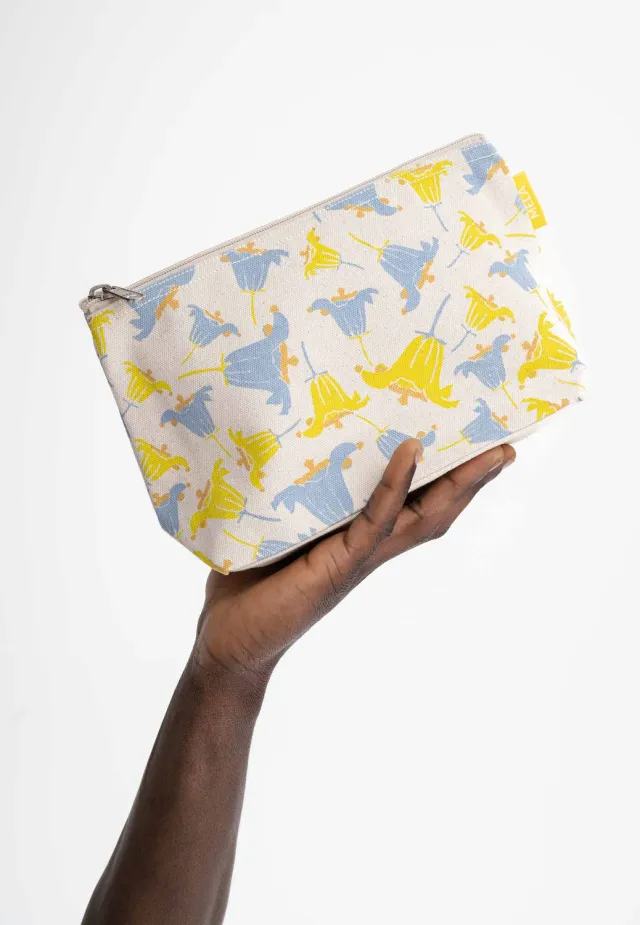 MELA Große Kosmetiktasche greige blue coral print aus Baumwolle