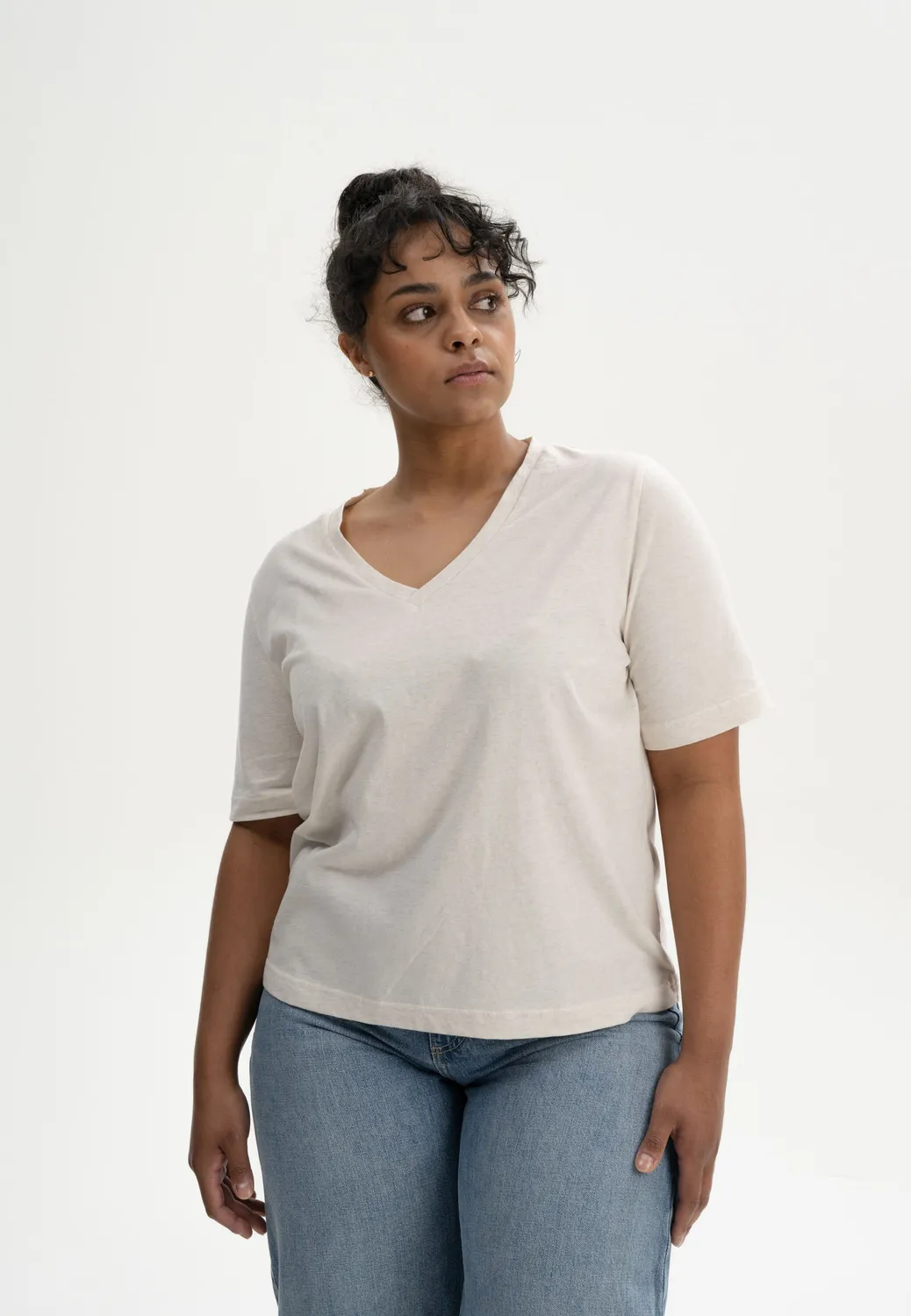 MELA ANKITA V-Neck T-Shirt weiß Bio-Jersey