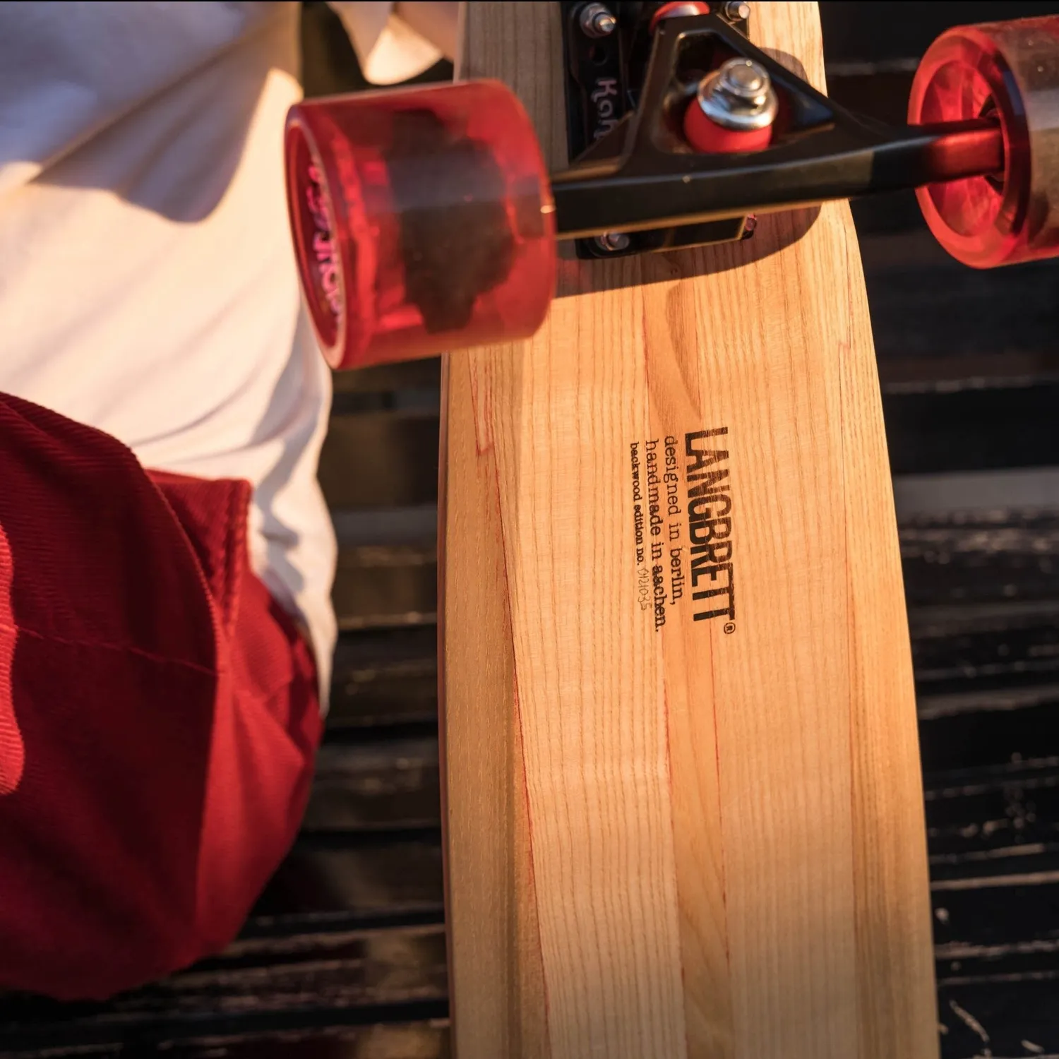 Langbrett LA Longboard 95 cm rot Holzdeck stabil