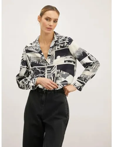 Motivi Hemdbluse Comics-Print Viskose