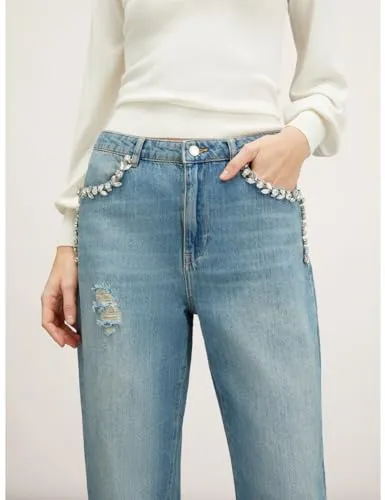 Motivi Balloon-Jeans hellblau Denim mit Strass-Stickerei