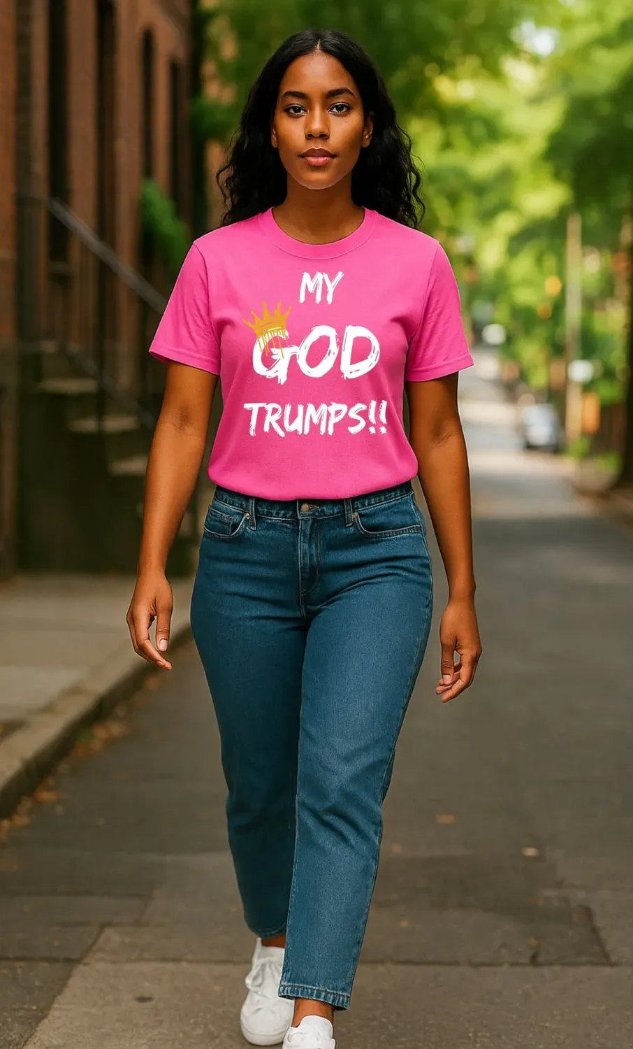 Covered My God Trumps T-Shirt Azalea mit Spruch