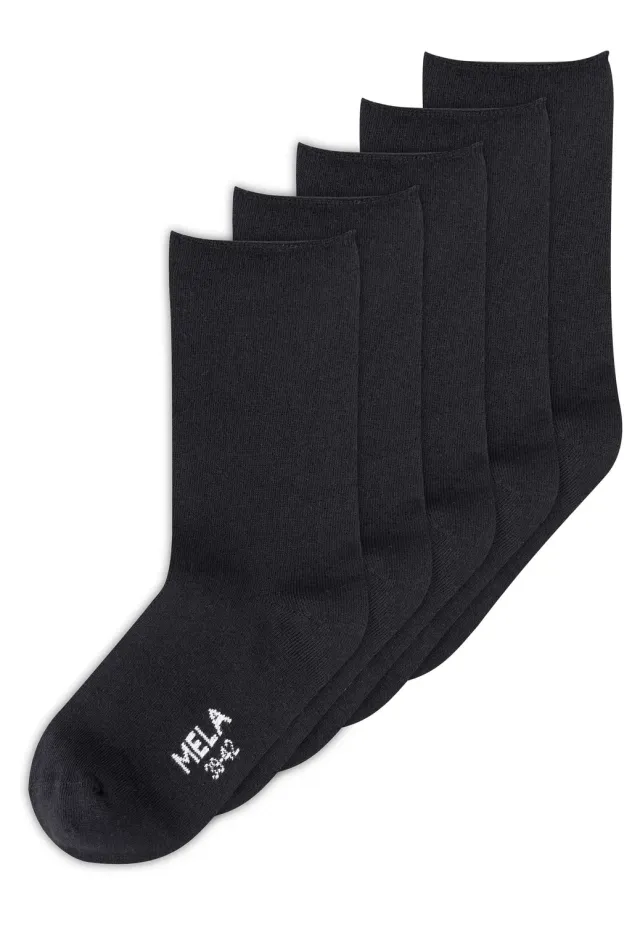 MELA Rollsaum Socken 5 Paare schwarz aus Bio-Baumwolle