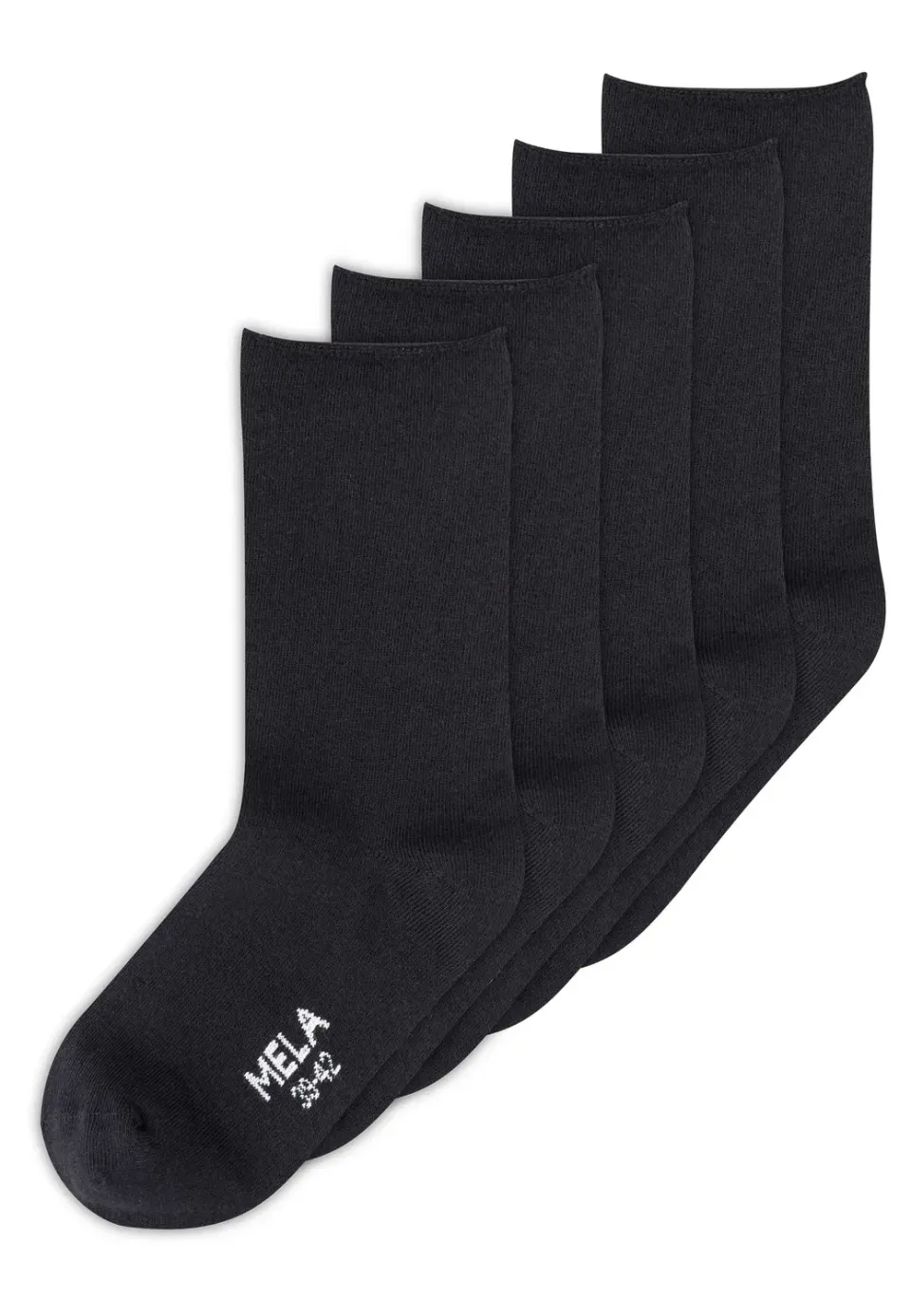 MELA Rollsaum Socken 5 Paare schwarz aus Bio-Baumwolle