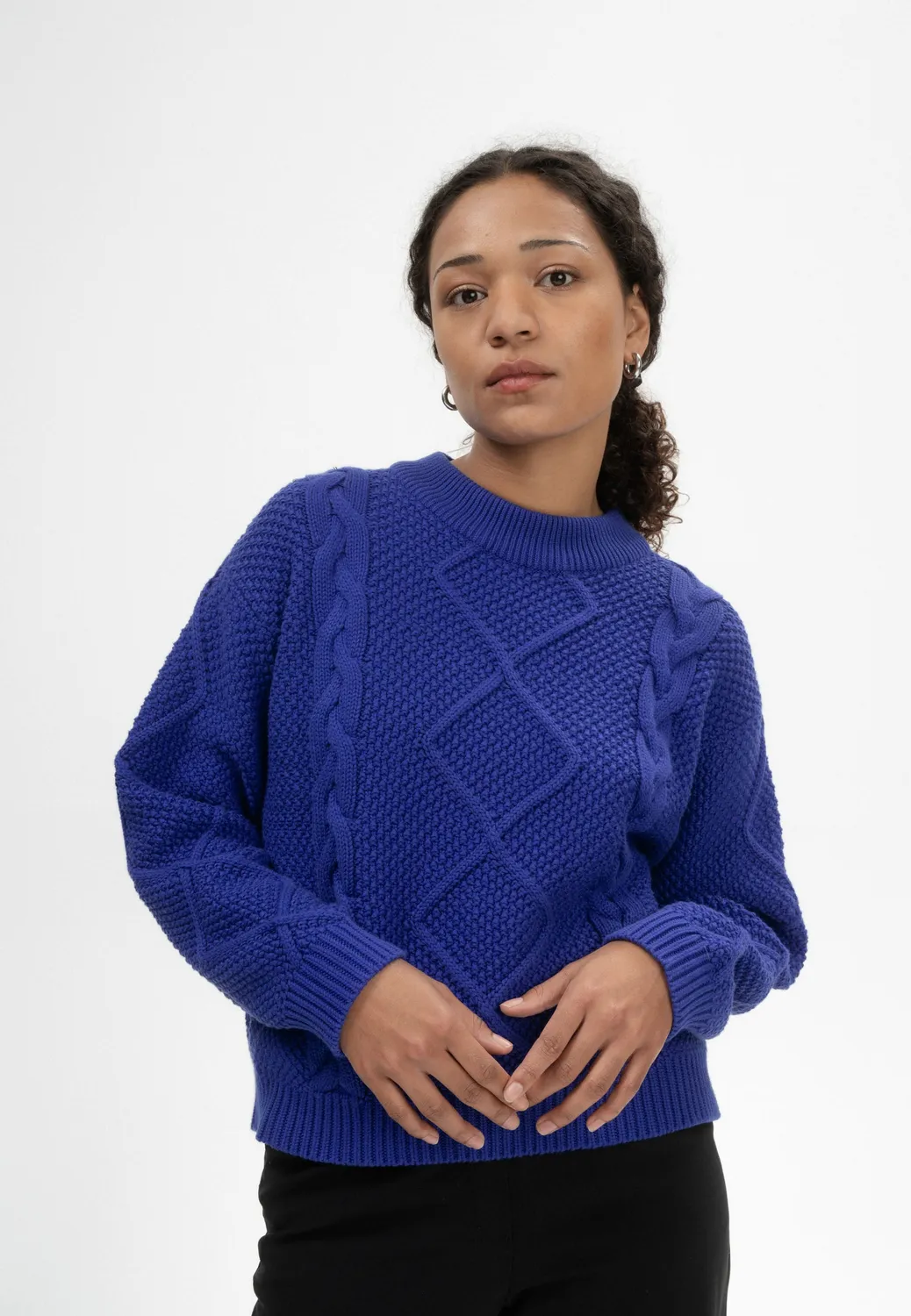 MELA SAMAIRA Zopfstrickpullover schwarz M Baumwolle