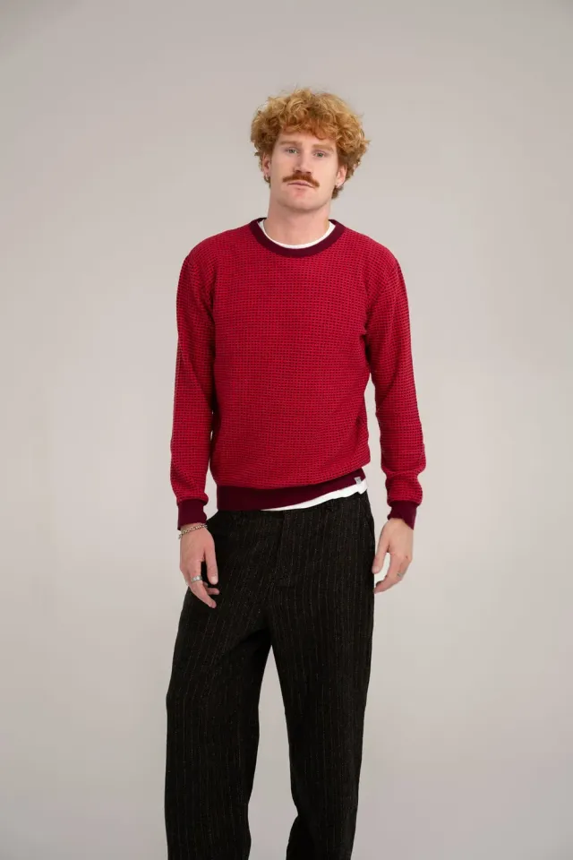 Komodo Hasan Organic Cotton Pullover Weinrot Slim Fit