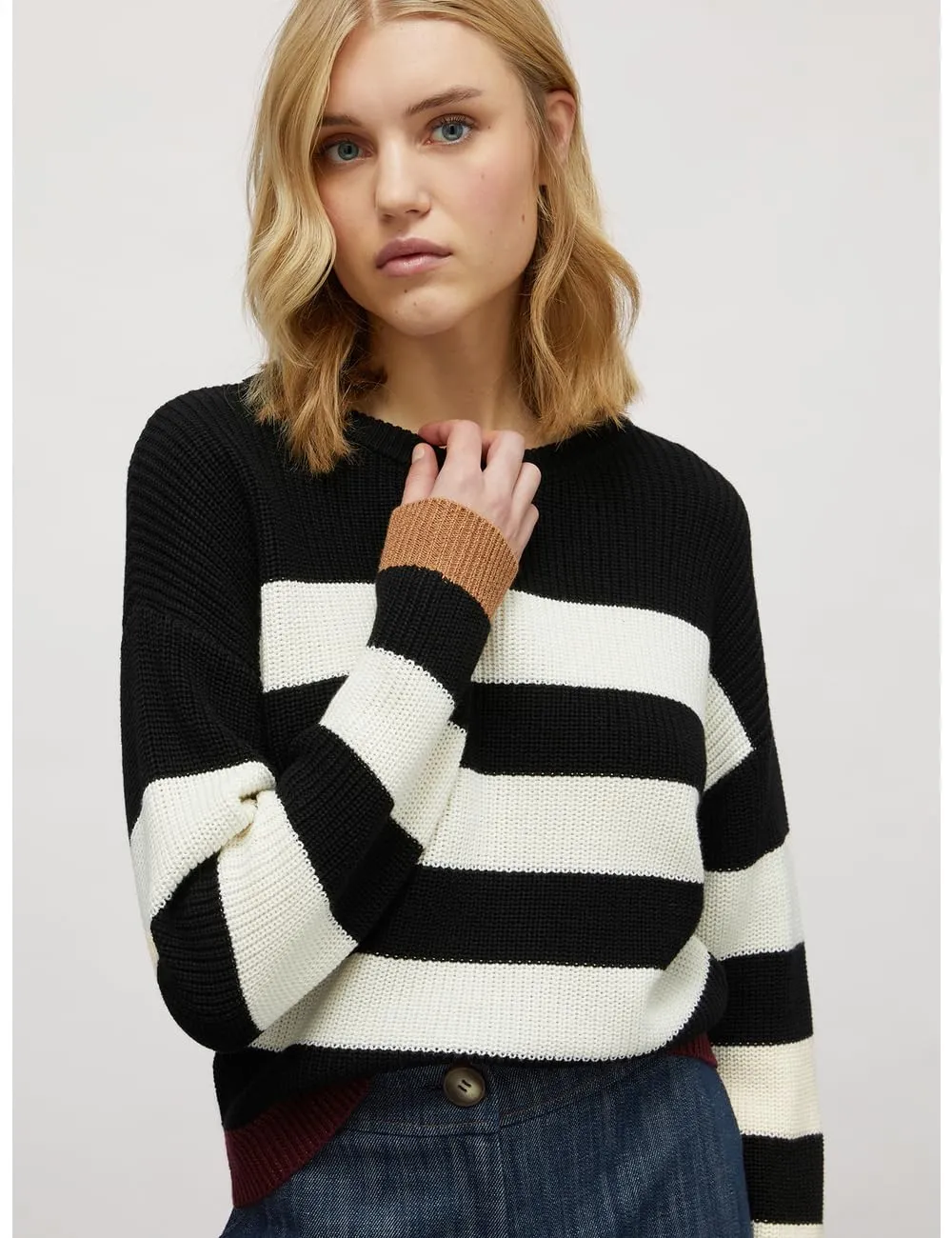 Motivi Jacquard-Streifen Pullover Baumwollmix mit Lurex