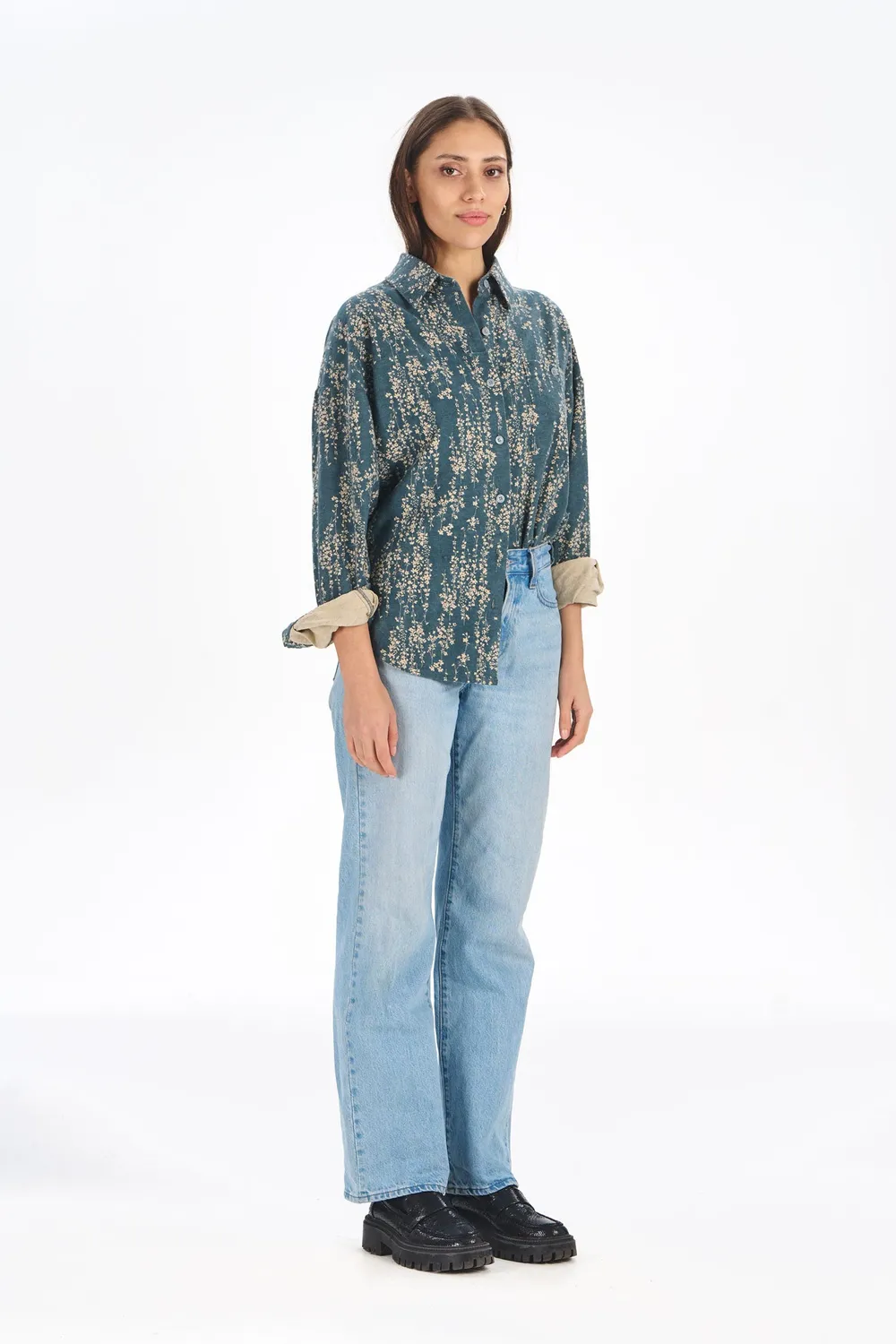 Komodo Hanako Hemd Blue Floral Bio-Baumwolle 40
