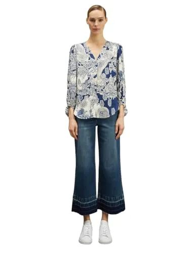 Motivi Jacquard-Bluse V-Ausschnitt Damen langarm