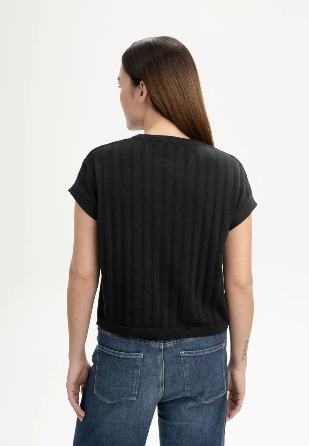 MELA BHARI Strick T-Shirt tiefsee aus Bio-Baumwolle