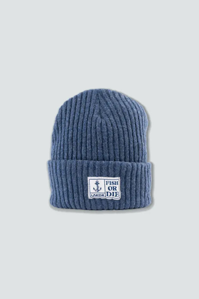LAKOR Fish or Die Beanie Navy Wollmix Onesize