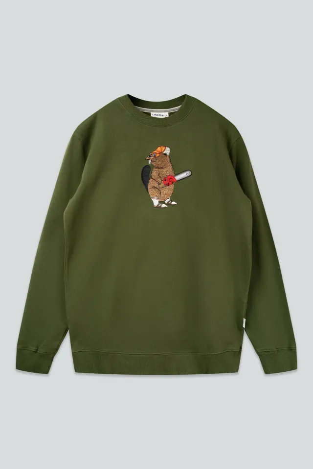 LAKOR Lazy Lumber Crewneck Sweatshirt Rifle Green Bio-Baumwolle