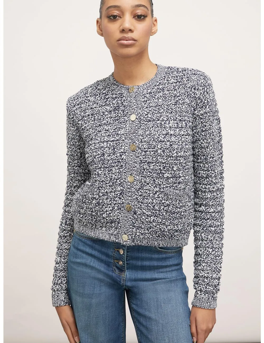 Motivi Kurzer Bouclé-Cardigan Jacke Baumwollmix