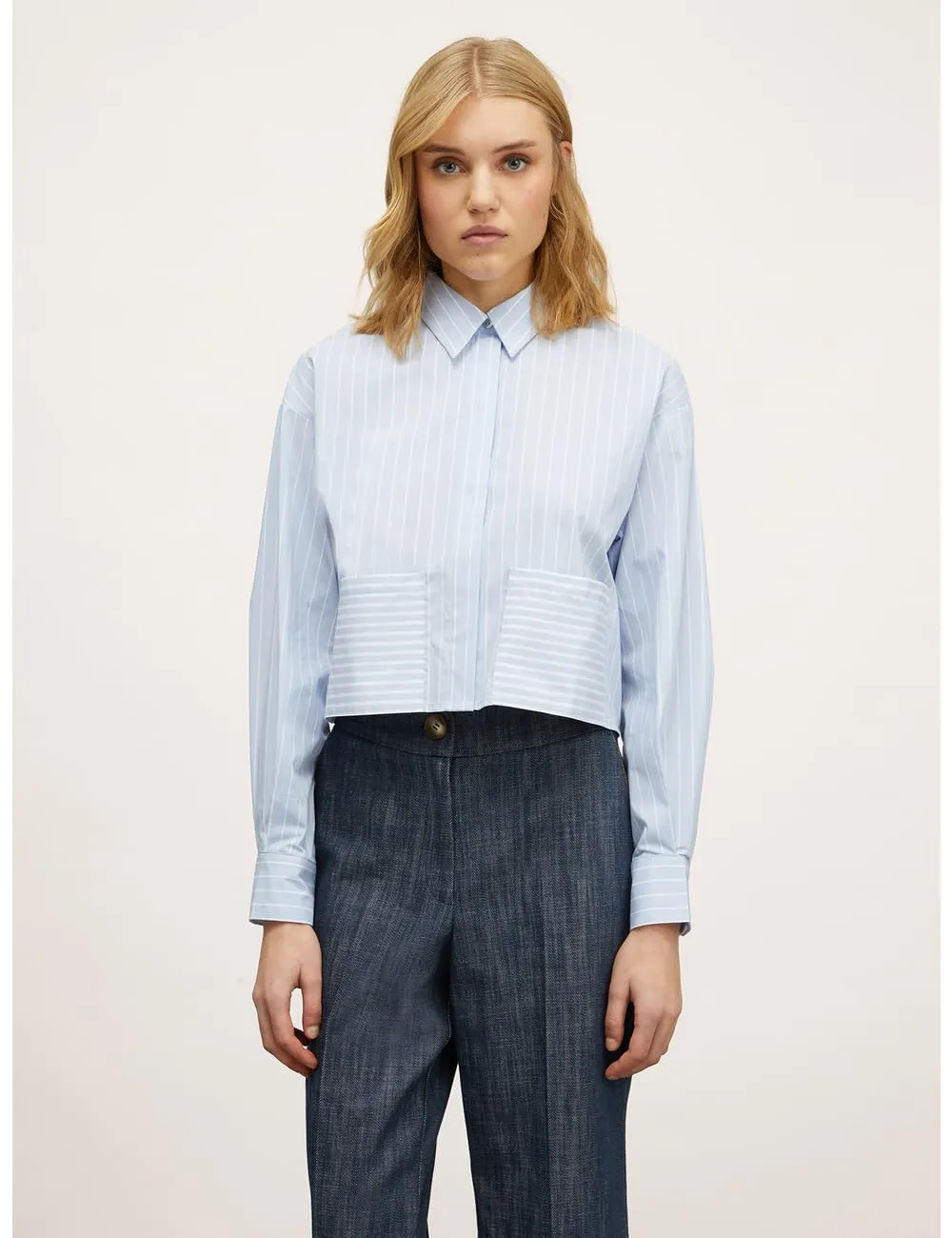 Motivi Kurze gestreifte Hemdbluse Bluse blau Popeline