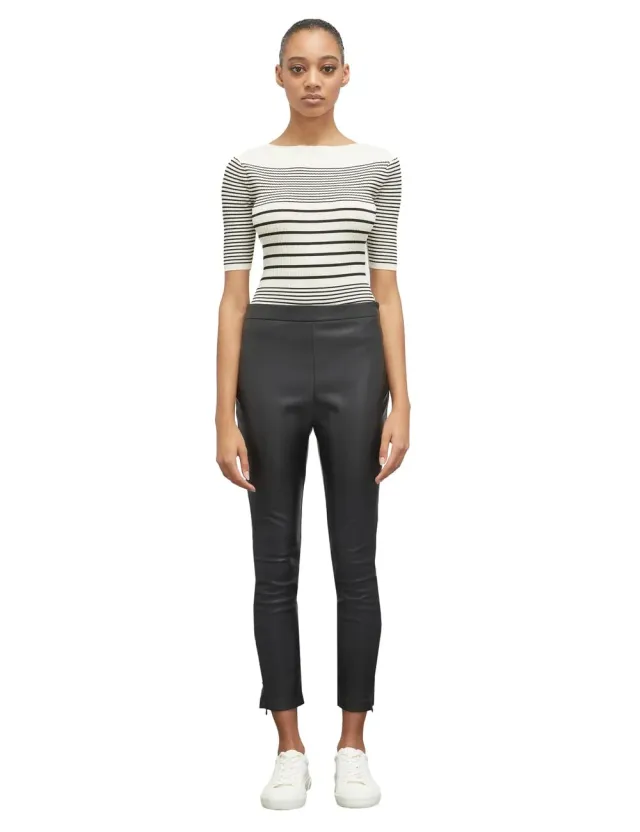 Motivi Rippenpullover Jacquard Pullover gestreift Kurzarm