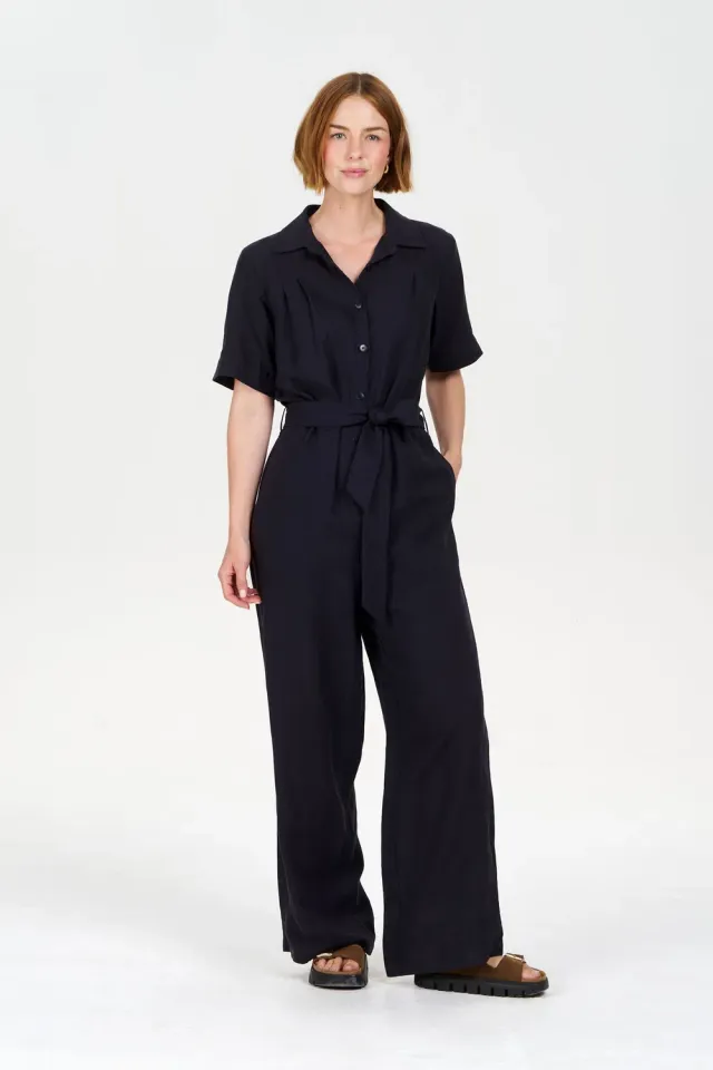 Komodo Amarie Jumpsuit Navy Tencel-Leinen