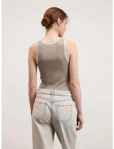 Motivi Tanktop mit Lurex-Bordüren gerippt aus Baumwolle