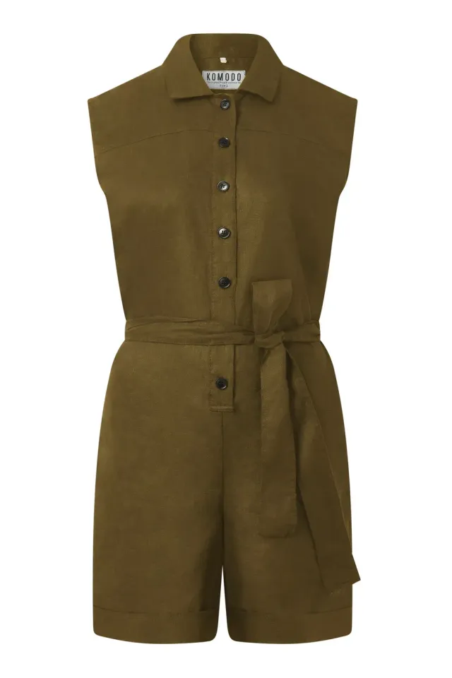 KOMODO SIENNA Playsuit Khaki EUR 42 Leinen-Baumwolle