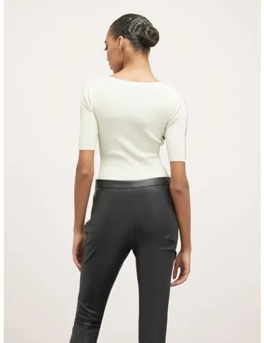 Motivi Rippenpullover Jacquard Pullover gestreift Kurzarm