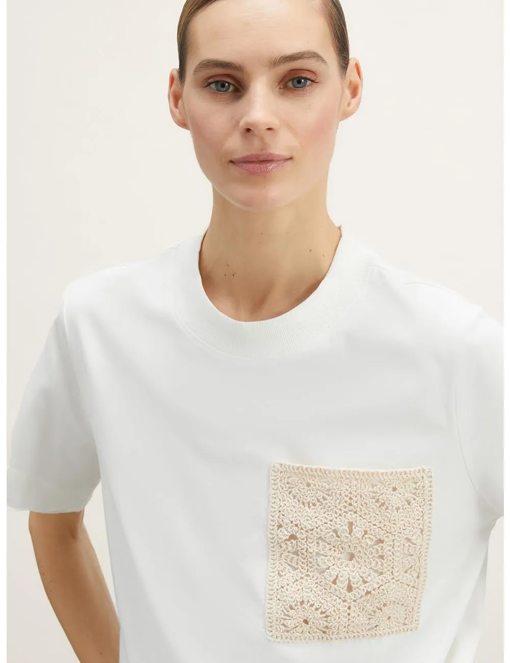 Motivi Boxy-T-Shirt Baumwolle gehaekelte Tasche