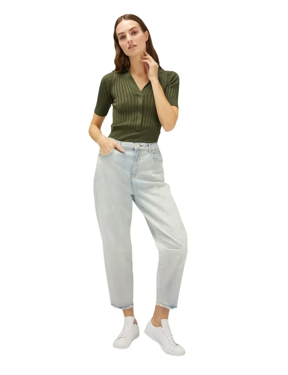 Motivi Balloon-Jeans mit Stickerei Jeans hellblau Blumen