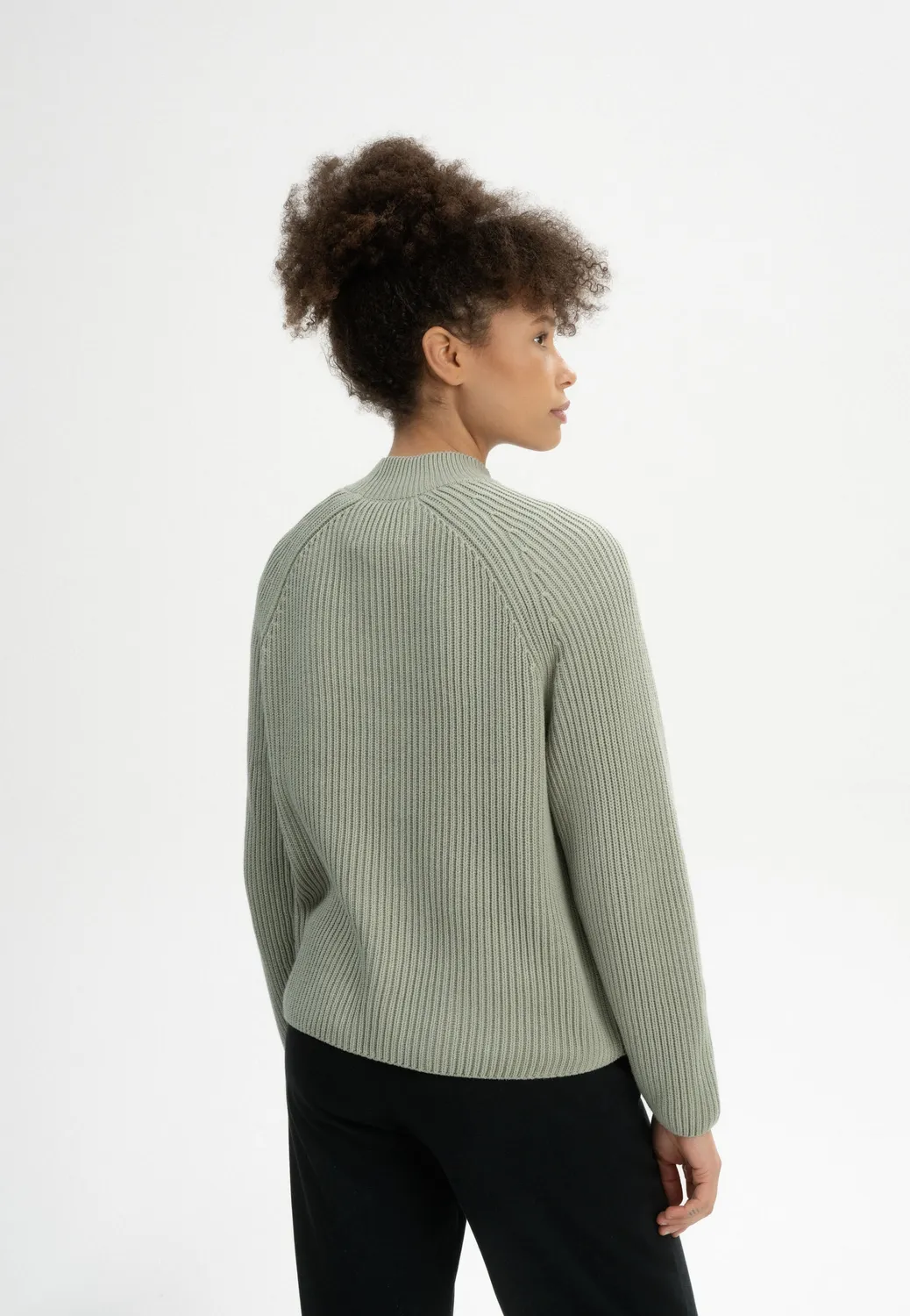 MELA ANALAH Rippstrick Stehkragenpullover navy Bio-Baumwolle